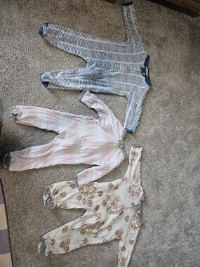 Burts Bees 0-3 M 100% Cotton Footie Pajamas Bundle Of 3